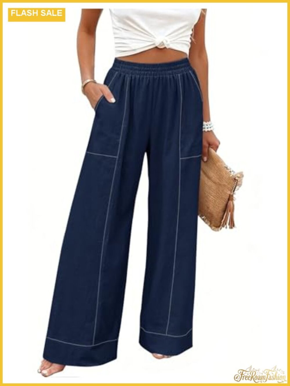 Cotton Linen Wide Leg Palazzo Pants with Pockets | Casual